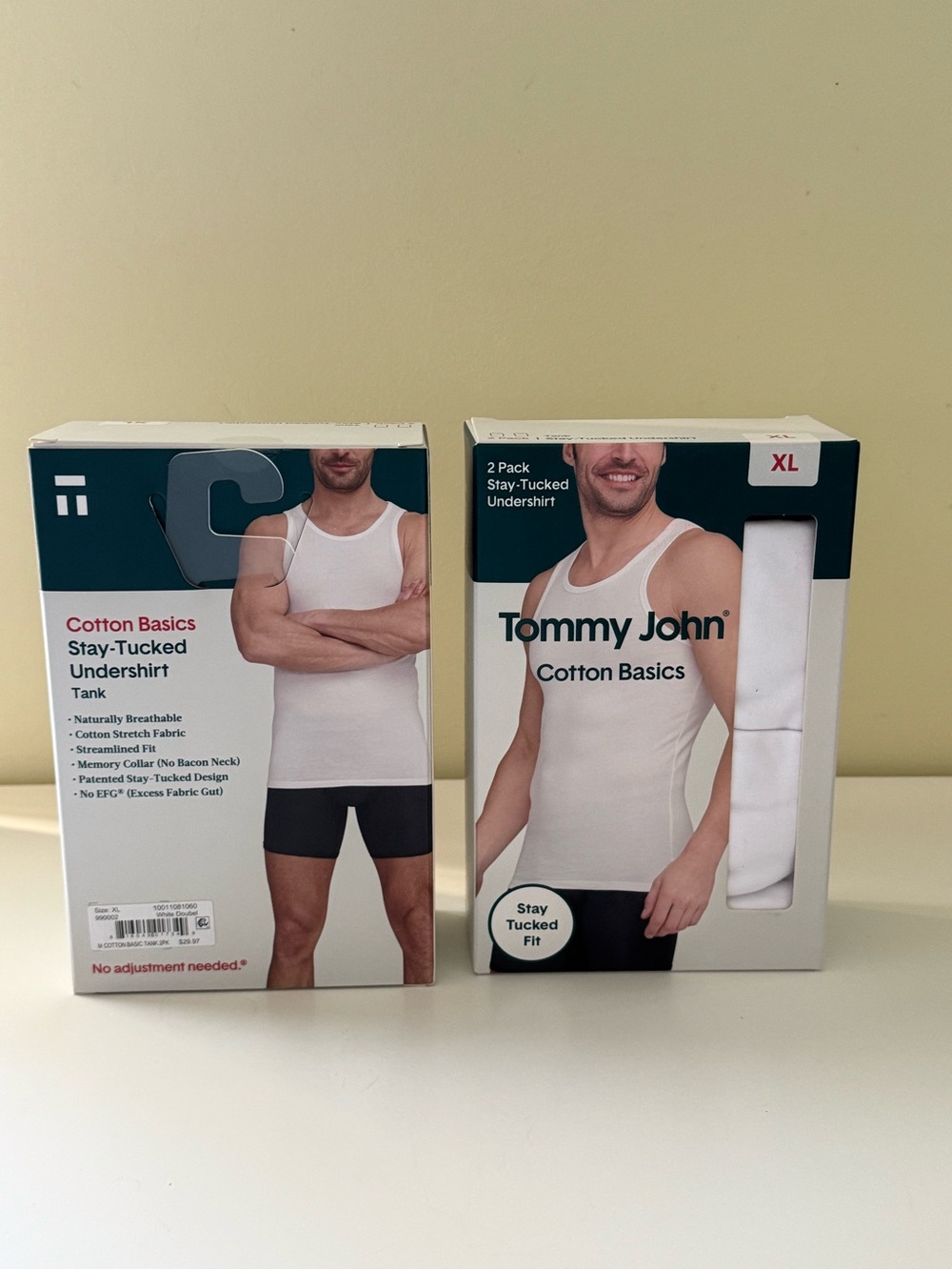 Brand New Tommy John Stay Tucked Cotton Basics Undershirts Set, XL